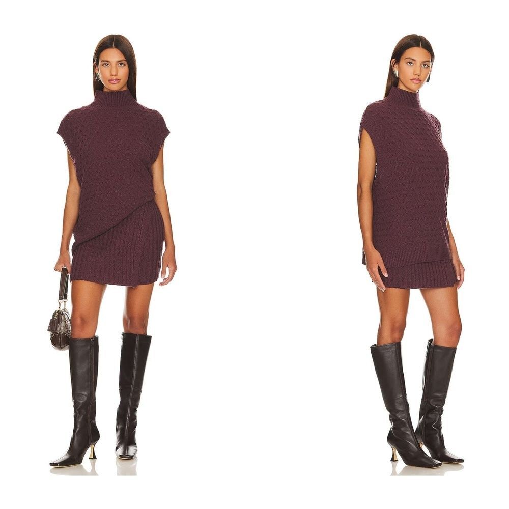 Free People Revolve Knit Skirt S Side Slit Wrap Ribbed Minimalist Brown Rosemary
